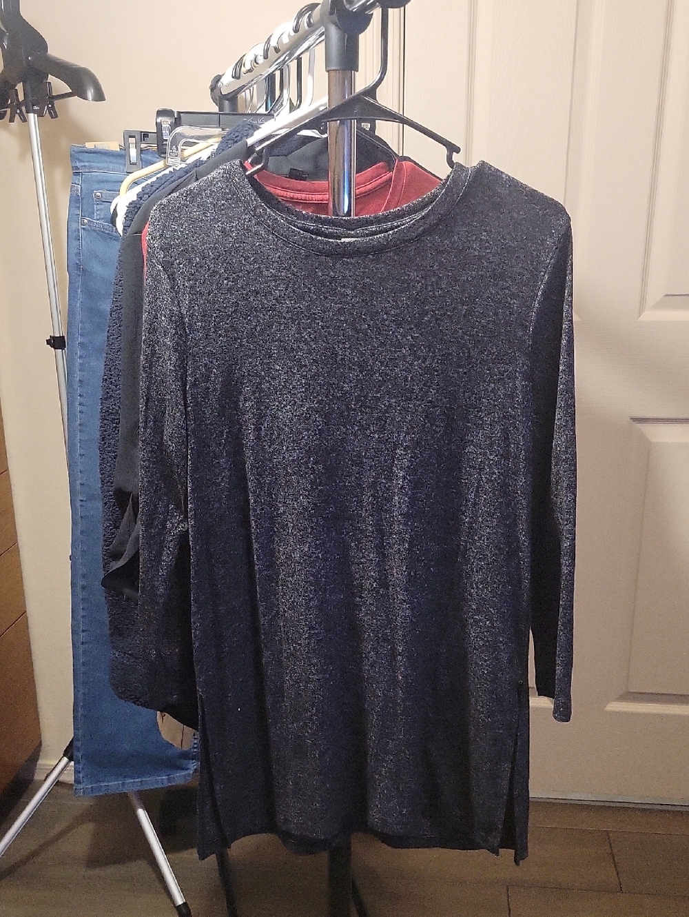 Old Navy Metallic Knit Long Sleeve Top - Charcoal with Shimmer